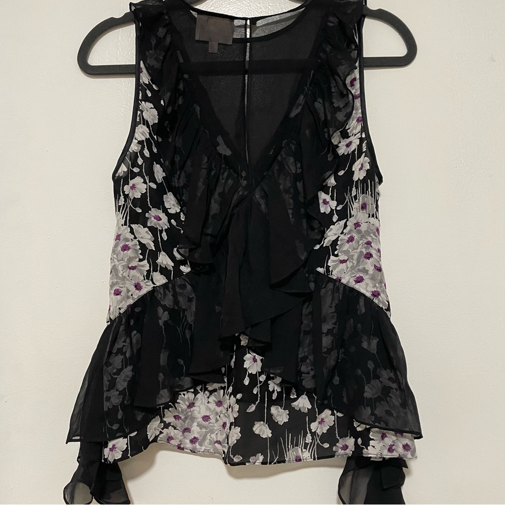 Cing a Sept Silk Floral Blouse with frill Size Small